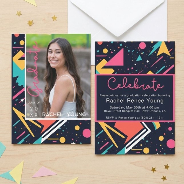 Colorful 80s Retro Bright Graduation Announcement (Creator Uploaded)