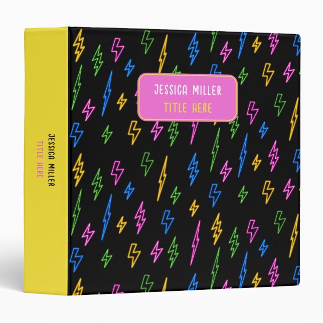 Colorful 80's Retro Neon Lightning Pattern  3 Ring Binder (Front/Spine)