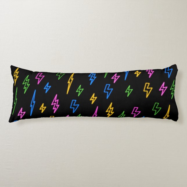 Colorful 80's Retro Neon Lightning Pattern  Body Pillow (Front)
