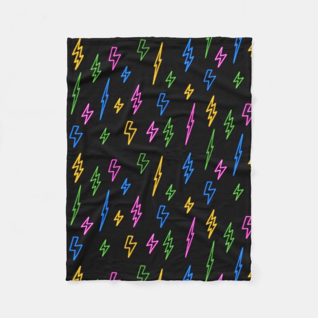 Colorful 80's Retro Neon Lightning Pattern  Fleece Blanket (Front)