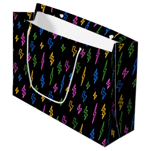 Colorful 80s Retro Neon Lightning Pattern  Large Gift Bag