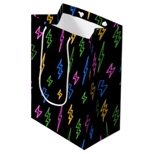 Colorful 80s Retro Neon Lightning Pattern  Medium Gift Bag