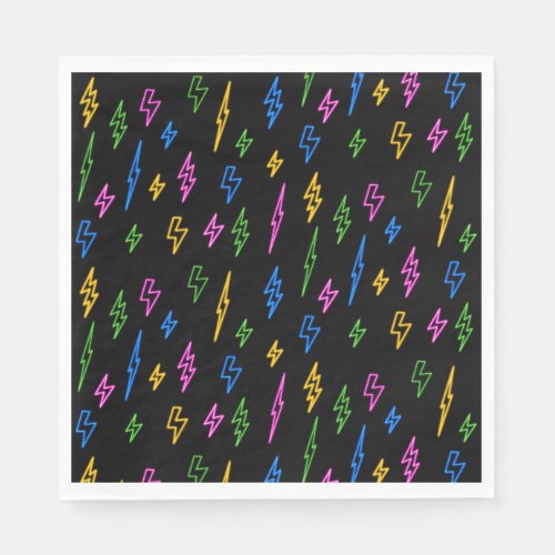 Colorful 80s Retro Neon Lightning Pattern  Napkins