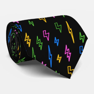 Colorful 80's Retro Neon Lightning Pattern  Neck Tie