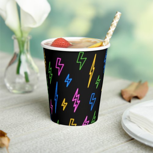Colorful 80s Retro Neon Lightning Pattern  Paper Cups