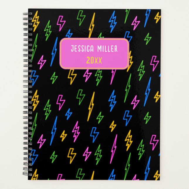 Colorful 80's Retro Neon Lightning Pattern  Planner (Front)