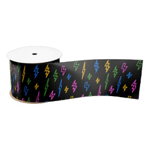 Colorful 80's Retro Neon Lightning Pattern Satin Ribbon