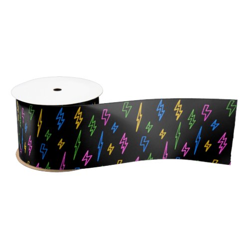 Colorful 80s Retro Neon Lightning Pattern  Satin Ribbon