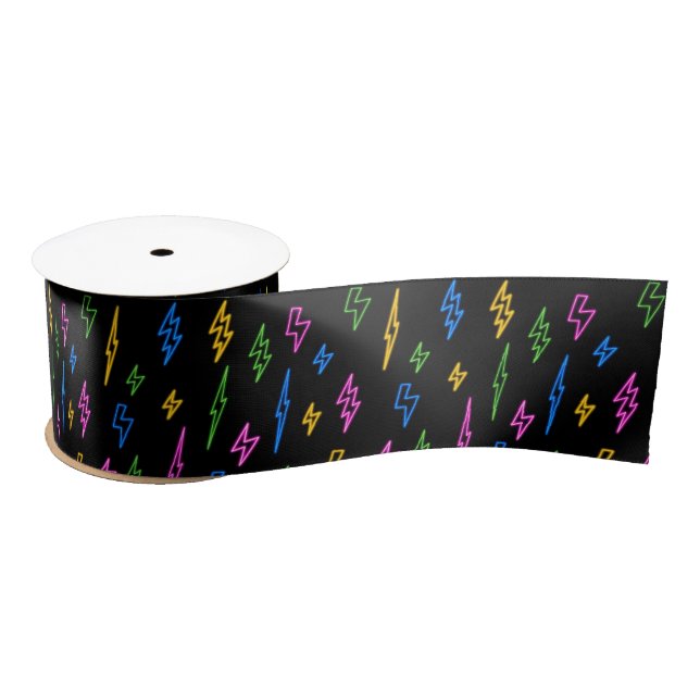 Colorful 80's Retro Neon Lightning Pattern  Satin Ribbon (Spool)