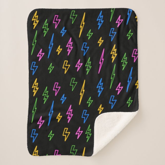 Colorful 80's Retro Neon Lightning Pattern  Sherpa Blanket (Front)
