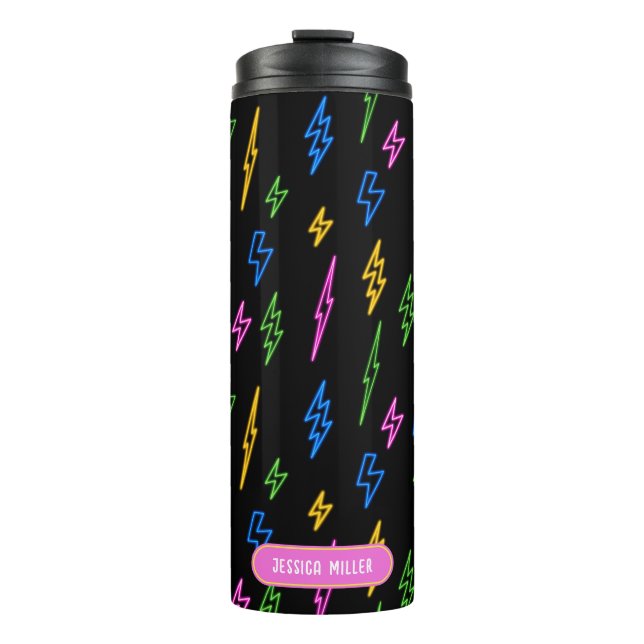Colorful 80's Retro Neon Lightning Pattern  Thermal Tumbler (Front)