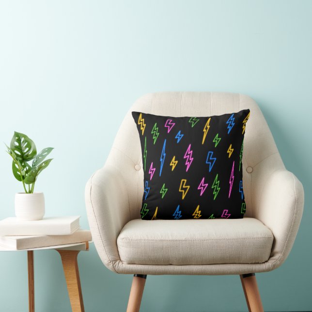Colorful 80's Retro Neon Lightning Pattern  Throw Pillow (Chair)