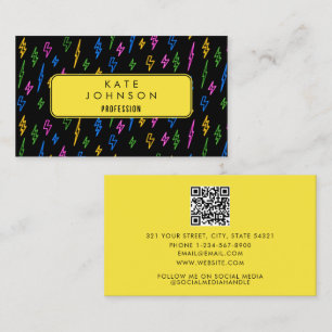 Colorful 80's Retro Neon Lightning QR Code Business Card