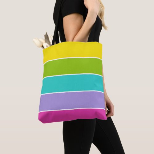 Colorful 80s Retro Stripe Bright Rainbow Tote Bag