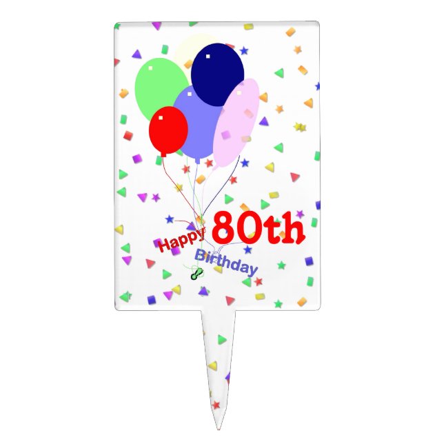 Colorful 80th Birthday Balloons Cake Topper (Front)