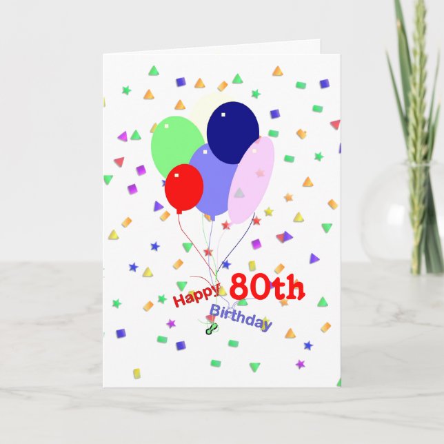 Colorful 80th Birthday Balloons Card (Front)
