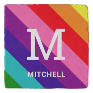 Colorful 8 Stripe Monogram Family Name Trivet