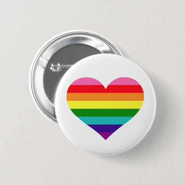 Colorful 8 Stripe Rainbow Heart Pride Button (Front & Back)
