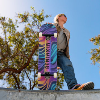 Colorful 90s Wave Pattern Skateboard