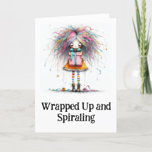 ** Colorful 9 AP97 Whimsical Christmas Girl Gift Letterpress Thank You Card