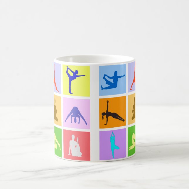 Colorful 9 Yoga Poses Coffee Mug (Center)