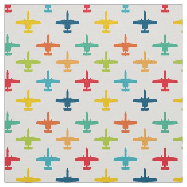 Colorful A-10 Warthog Attack Jet Pattern Primaries Fabric (Swatch)