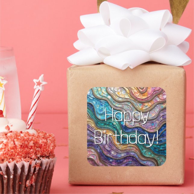 Colorful Abalone Rippled Waves Square Sticker (Party)
