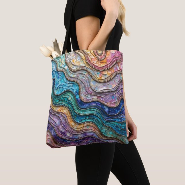 Colorful Abalone Rippled Waves  Tote Bag (Close Up)