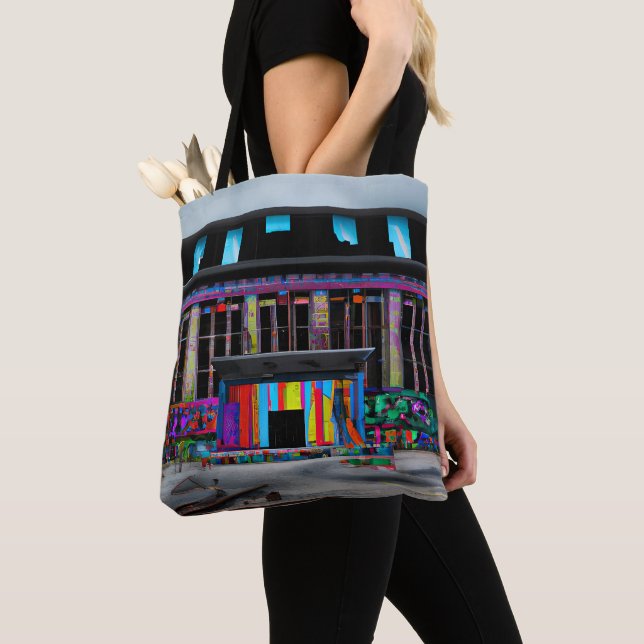 Colorful Abandoned Building Abstract AI Art Tote Bag (Close Up)