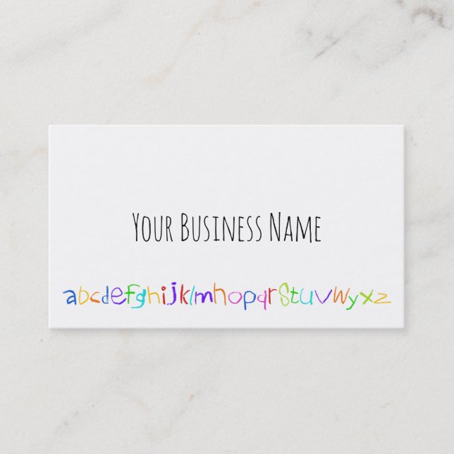Colorful ABC Rainbow Crayons Kid's Handwriting Business Card (Front)