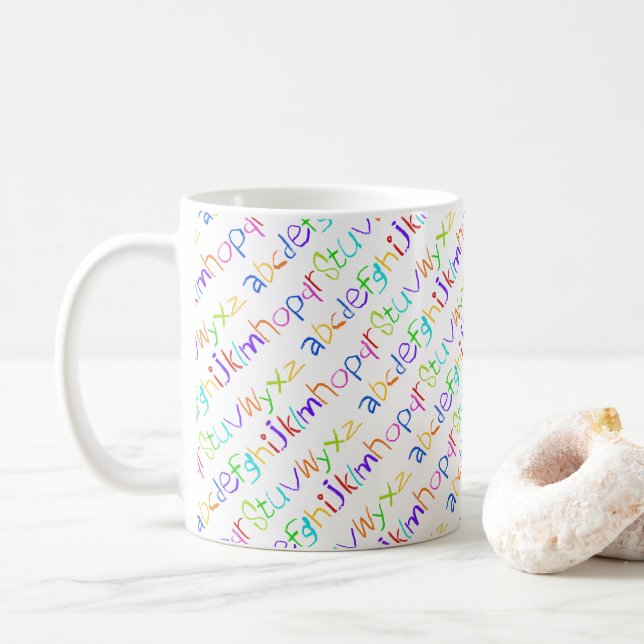 Colorful ABC Rainbow Crayons Kid's Handwriting Coffee Mug (With Donut)