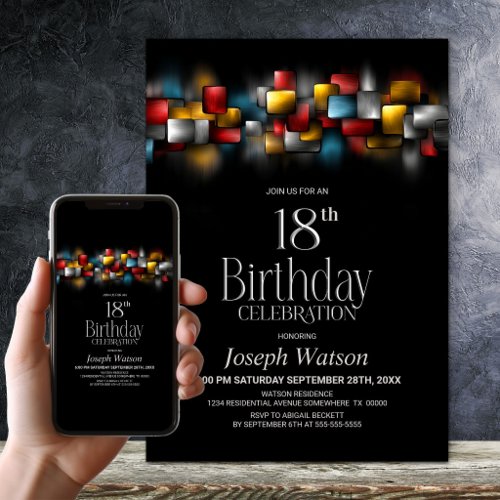 Colorful Abstract 18th Birthday Party Invitation