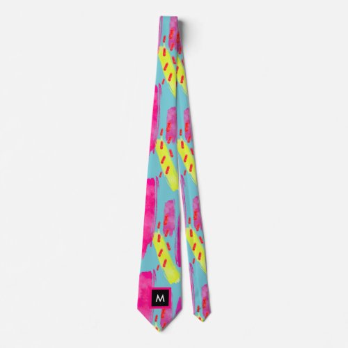 Colorful Abstract 1980s Pattern with Monogram Neck Tie