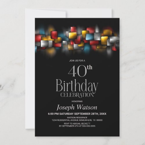 Colorful Abstract 40th Birthday Party Invitation