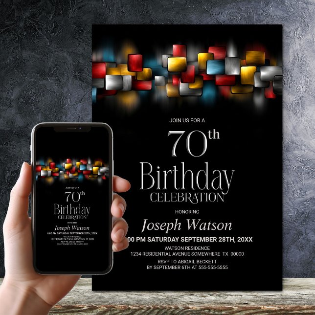 Colorful Abstract 70th Birthday Party Invitation (Creator Uploaded)