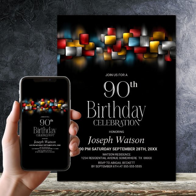 Colorful Abstract 90th Birthday Party Invitation (Creator Uploaded)