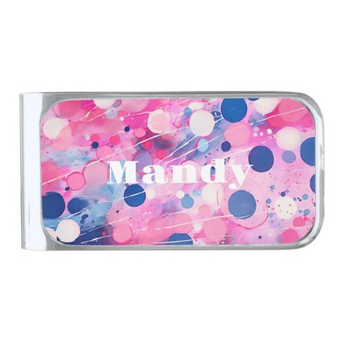 colorful abstract acryl painting style with name silver finish money clip