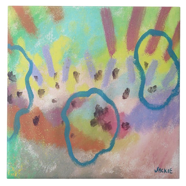Colorful Abstract Acrylic Painting Ceramic Tile (Front)