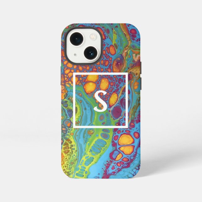 Colorful Abstract Acrylic Pour Monogram Iphone Case (Back)