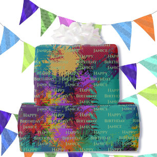 Colorful Abstract Add Birthday or Retirement Text Wrapping Paper