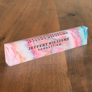 Colorful Abstract Agate Stone Pattern Desk Name Plate