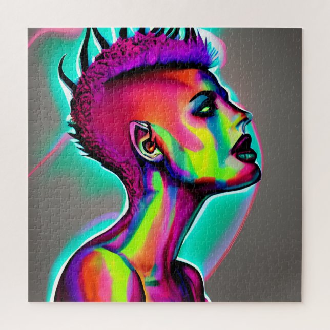 Colorful Abstract AI Art | Woman with Mohawk Jigsaw Puzzle (Vertical)