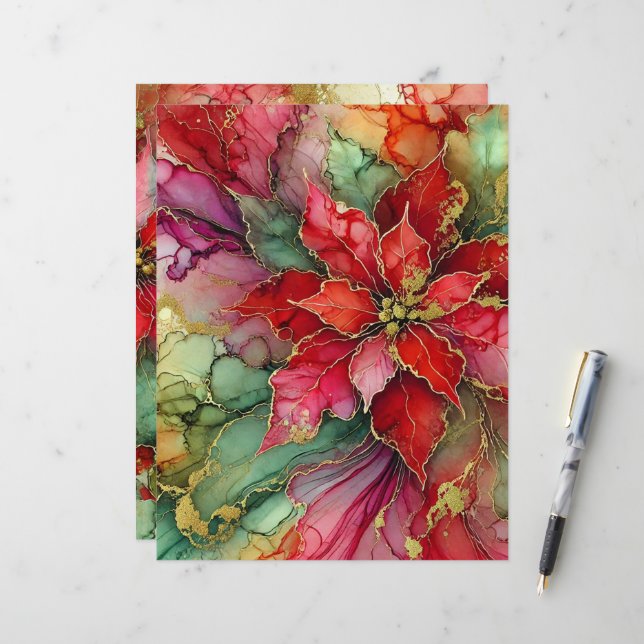 Colorful Abstract Alcohol Ink Poinsettia Scrapbook (Front/Back In Situ)