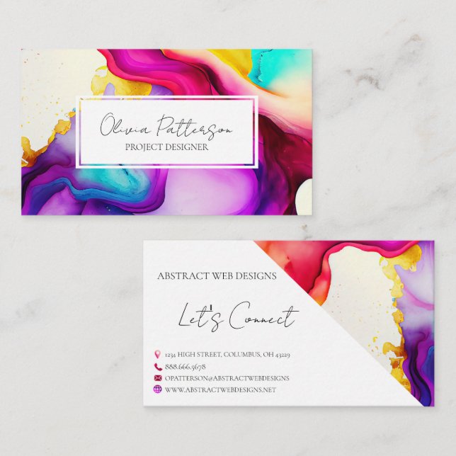 Colorful Abstract Alcohol Ink Style Business Card (Front/Back)