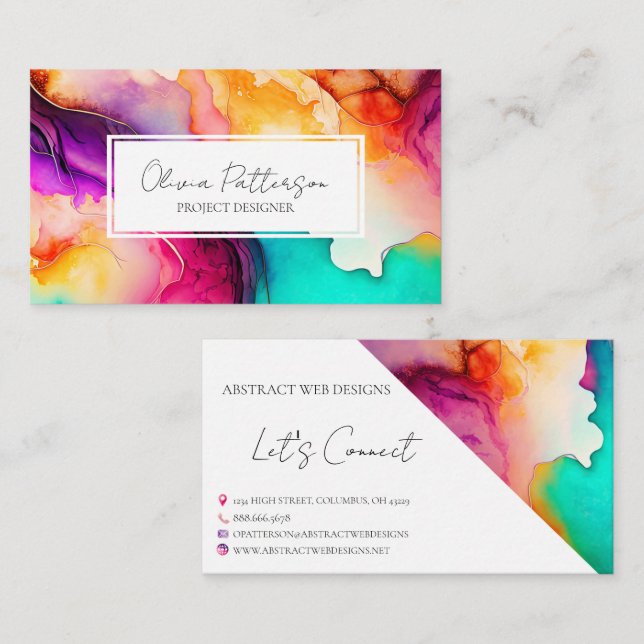 Colorful Abstract Alcohol Ink Style Business Card (Front/Back)