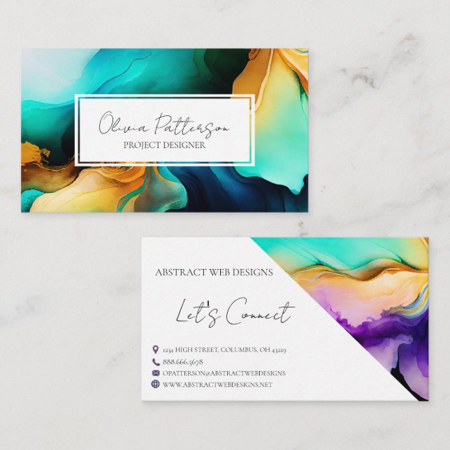 Colorful Abstract Alcohol Ink Style Business Card (Front/Back)