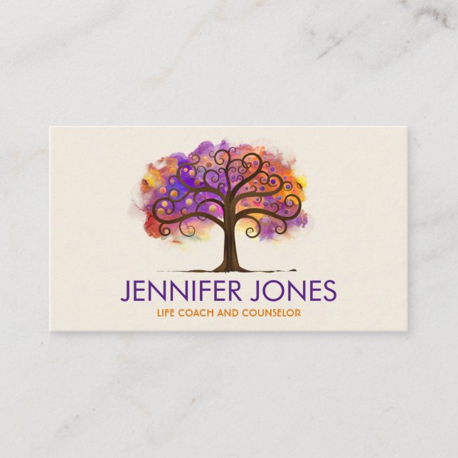 Colorful Abstract Alcohol ink Tree  Business Card (Front)