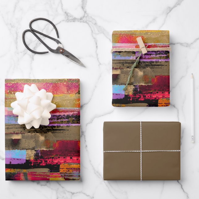 colorful Abstract and glitter Wrapping Paper Sheets (Front)