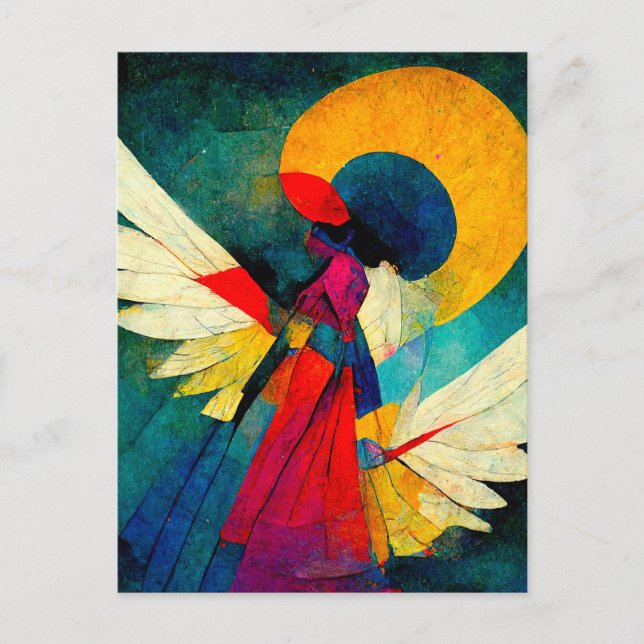 Colorful Abstract Angel Wood Wall Art Postcard (Front)