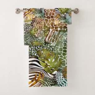 Colorful abstract animal jungle bath towel set